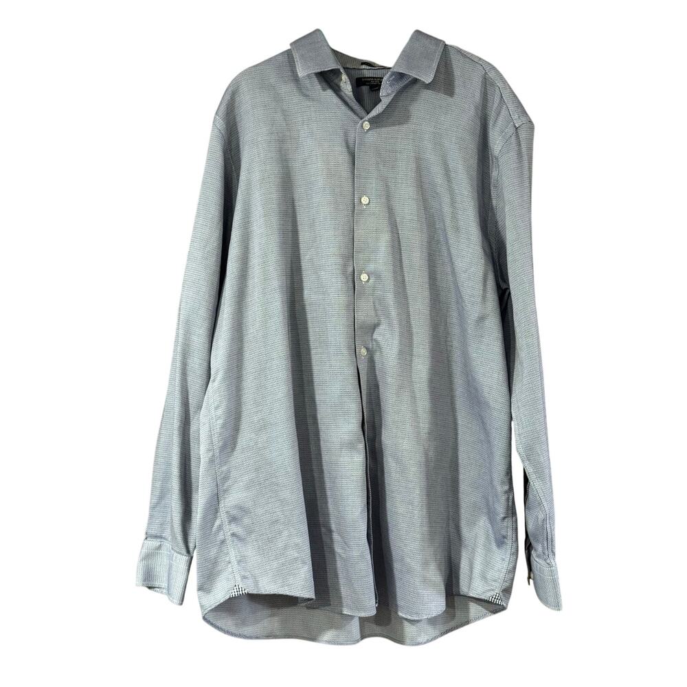 Banana Republic Camden Fit XL Non-Iron Cotton Dress Shirt Blue Print Stretch 17”